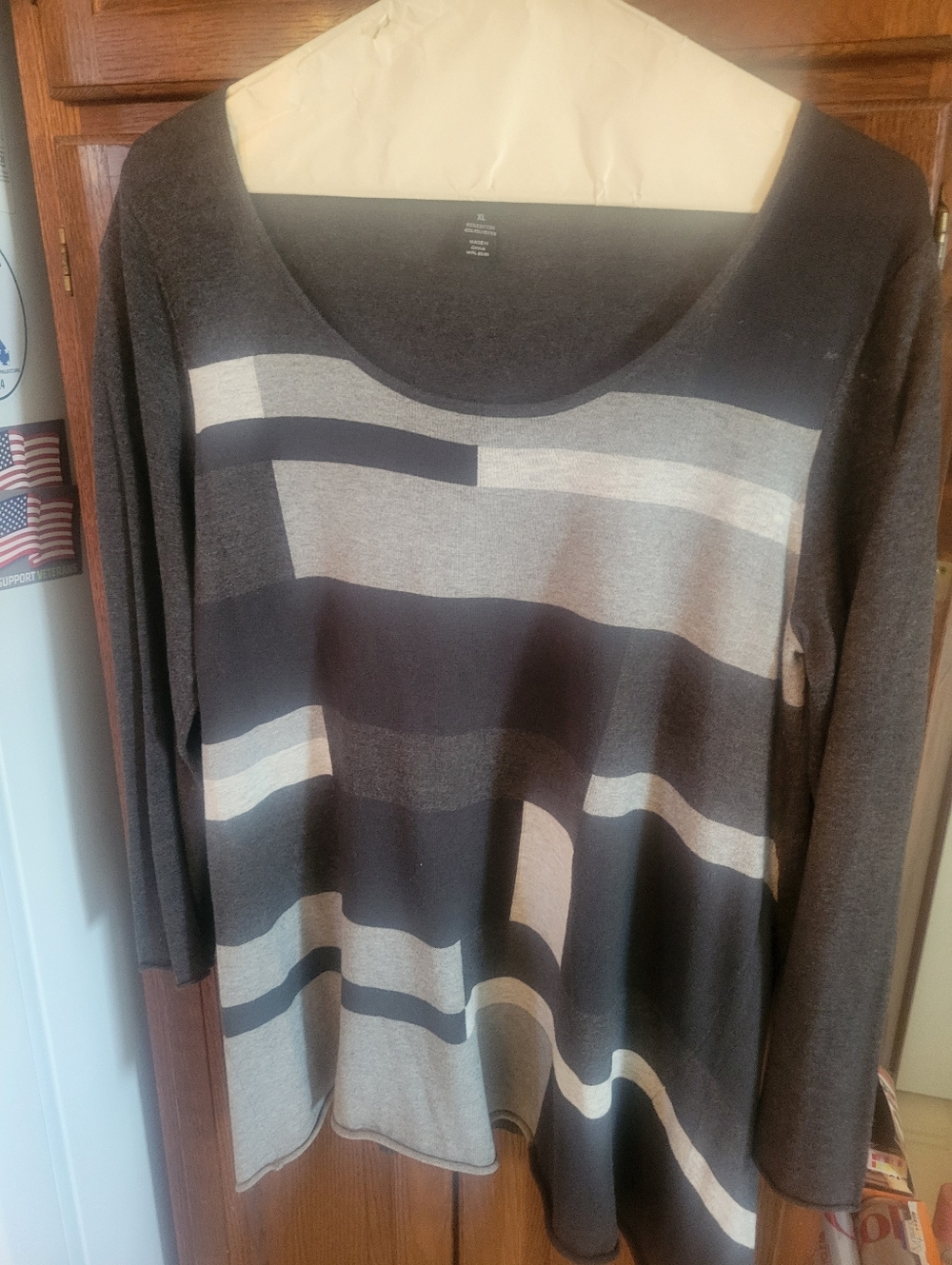 Style & Co. Women's Gray & Cream Striped Long-Sleeve Sweater